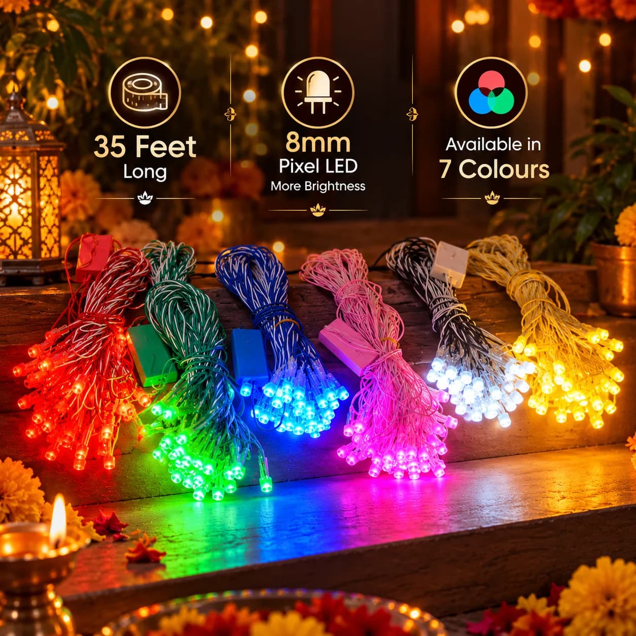 35 Feet Single Colour Pixel LED String Lights for Diwali Decoration — 2