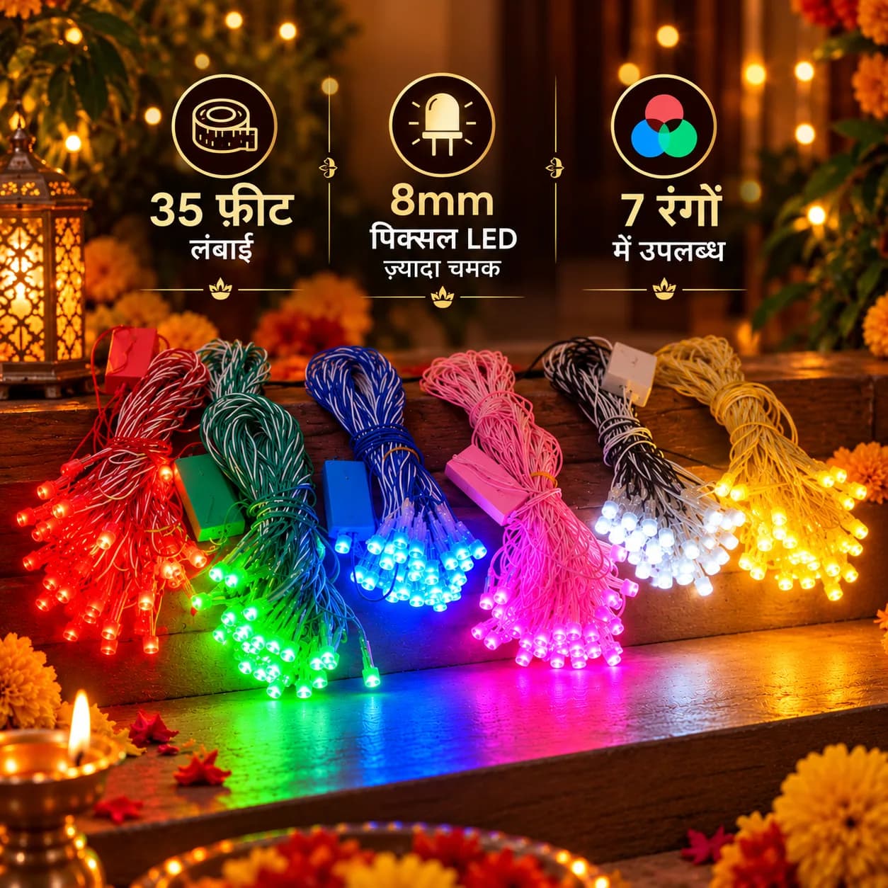 35 Feet Single Colour Pixel LED String Lights for Diwali Decoration — 3